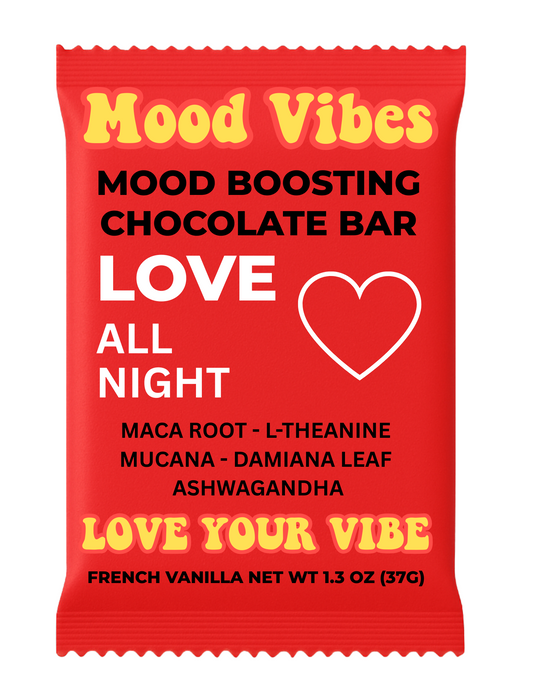 LOVE Bar: A sensual mood-boosting chocolate bar infused with botanicals to ignite desire, enhance connection, and stir the soul.